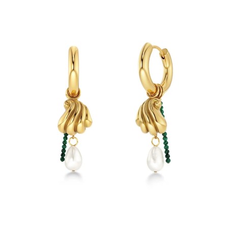 BEACH PEARLS HOOPS GREEN GOLD